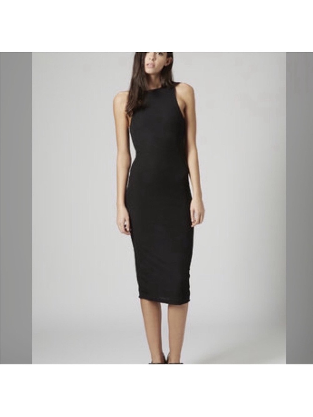 Topshop Sleeveless Black Midi Bodycon Dress - Women